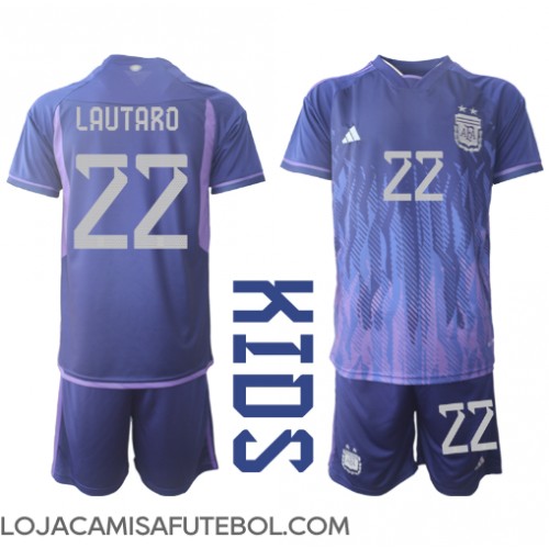 Camisa de Futebol Argentina Lautaro Martinez #22 Equipamento Secundário Infantil Mundo 2022 Manga Curta (+ Calças curtas)